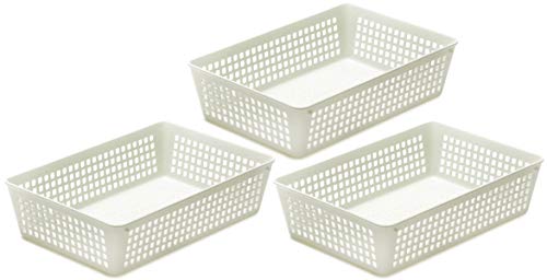 YBM Home 3-Pack Plastic Storage Baskets Bins for Home Junk Drawer, Shelves, and Office Organization, Functional Trays/Containers Great for Kitchen Pantry, Cabinets, Bedrooms, and Bathrooms, White - color: White, size: 3