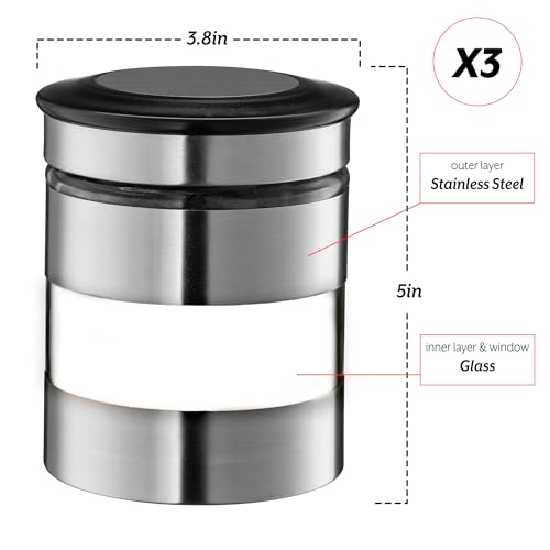 Le'raze Quality Stainless Steel Canister Set of 3 for Kitchen Counter with Glass Window & Airtight Lid - Food Storage Containers with Lids Airtight - Pantry Storage and Organization Set