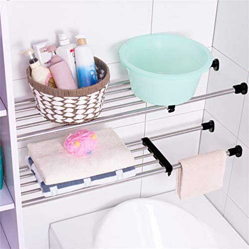 BAOYOUNI Adjustable Closet Shelf Expandable Shelves Tension Rod Hanger Space Saving Storage Rack Organizer Divider for Wardrobe, Cupboard, Kitchen, Bathroom Use, Black, 2 Pack - color: Black, 2pcs (2-bar Telescopic), size: Recommended Use Length: (38.98-6