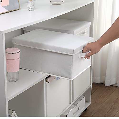 HOONEX Storage Bins with Lids for Organizing, Pack of 2, Storage Boxes with 2 Carrying Handles and Sturdy Heavy Cardboard, 16.5" L x 11.8" W x 7.5" H for Shoes, Books, Clothes, Nursery, White - color: White