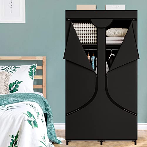 SORCEDAS Portable Wardrobe Closet Storage Organizer Metal Hanging Rack Non-Woven Fabric 34 Inch Black - color: Black, size: 34 Inch