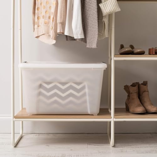 IRIS USA 54 Quart Stackable Plastic Storage Bins with Lids and Latching Buckles, 6 Pack - Pearl, Containers with Lids and Latches, Durable Nestable Closet, Garage, Totes, Tubs Boxes Organizing - size: 54 Qt, style: 6 Pack