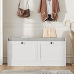 MHOM White Entryway Bench with 2 Flip Drawers, Shoe Bench with Padded Seat Cushion, Wooden Shoe Storage Bench for Entryway and Apartment - color: White