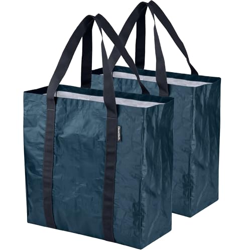 CleverMade Tall Frakta Reusable Grocery Tote - 42L - Pack of 2 - Ocean Blue - Collapsible Storage Shopping Organizer - Heavy Duty Utility Bag Home - color: Ocean, size: 42L