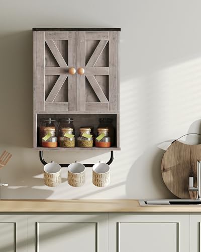 CHOEZON Bathroom Wall Cabinet, Medicine Cabinet with Open Partition and Towel Bar, Rustic Storage Cabinet with Open and Hidden Storage Space, for Bathroom, Living Room, Greige and Charcoal Black - color: Greige and Charcoal Black, size: 7.1"D x 15.4"W x 2