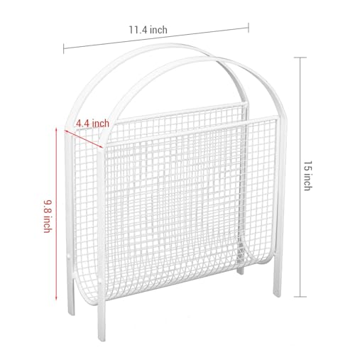 MyGift Magazine Rack, Floor Freestanding Magazine Holder for Bathroom Bedroom Office, Books Newspapers File Mail Organizer, Mid Century Modern Decor Wire Storage for Tablets and Documents - color: White