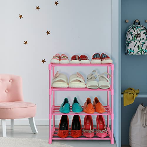 LNYZQUS Small Kids Shoe Rack, 4 Tier Pink Shoe Organizer Shoe Shelf for Closet,Stackable Narrow Shoe Stand Slim Zapateras Organizer,Cute Toddler Shoe Rack Floor for Women & Girls-Full Pink - color: Full Pink
