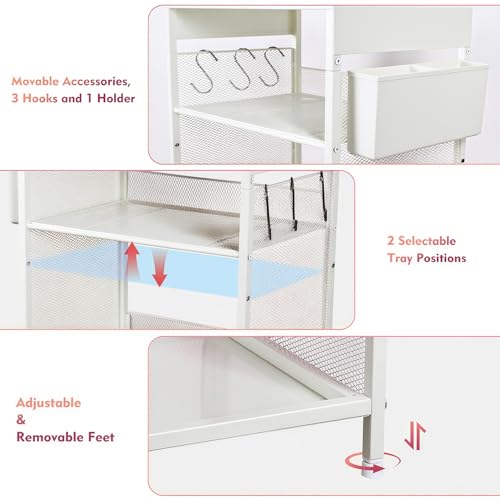 White Small Nightstand, Kids Nightstand for Bedroom, End Table with Hooks and Holder, Toddler Bedside Table for Girls, Desk Organizer for Office, Dorm (White) - color: White