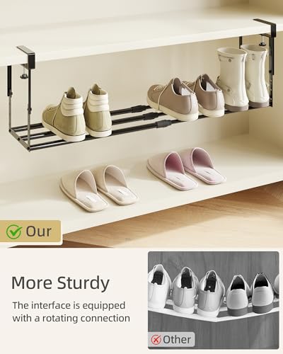 2 Pack Expandable Shoe Rack Organizer for Cabinet, Adjustable Hanging Under Shelf Storage, Sturdy Round Tube Design, Space Saving Shoe Shelf for Closet, Entryway, Laundry Room, Black - color: Black