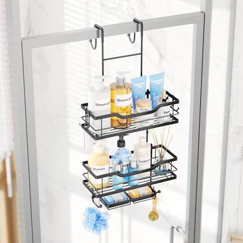 Consumest Over The Door Shower Caddy - 3 Tier Shower Shelves Hanging with Soap Holders, Large Capacity Shower Organizer with 6 Hooks, Bathroom Rack and Storage, Black - color: Black, size: 3 Tier