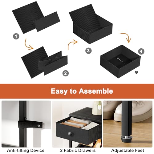 Shoe Rack, 5 Tier Shoe Organizer with 3 Drawers, Metal Shoe Storage for 24-30 Pairs of Shoes with Fabric Shelves and Wooden Top, Narrow Shoe Shelf for Closet Entryway Black - color: Black, size: 5 Tier(41.3 × 10.8 × 37.8)