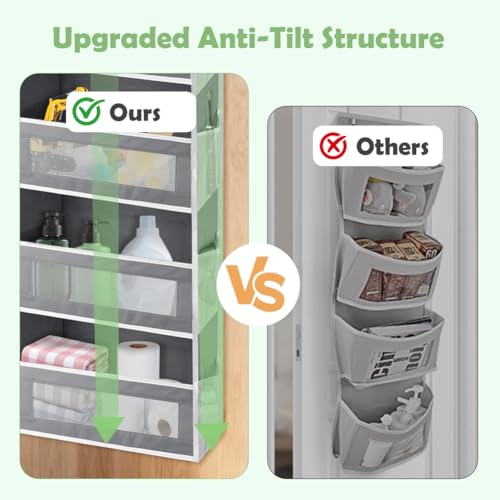 Over The Door Storage Organizer with 5 Extra Large Pockets & Side Mesh Pouches, Hanging Closet Door Organizer for Bedroom, Pantry, Nursery, Anti-Tilt Design, Fits 1.6" Doors-Dark Gray - color: Dark Gray