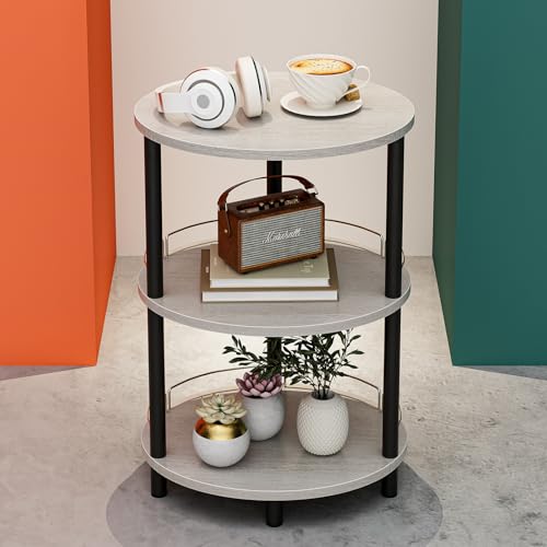 Small Nesting Coffee Table - 3-Tier Oval Accent Table for Small Spaces, Rustic Wood and Metal Couch End Table, Nightstand for Bedroom or End Table Living Room, Easy to Assemble, Greige - color: Greige, size: 1-Pack, style: With Guard Rail