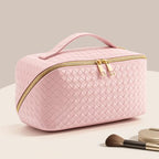 Women's Travel PU Leather Cosmetic Organizer - Large Capacity Toiletry Storage Solution - color: pink