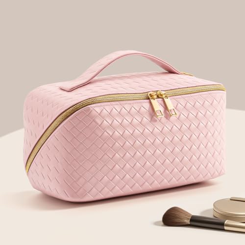 Women's Travel PU Leather Cosmetic Organizer - Large Capacity Toiletry Storage Solution - color: pink