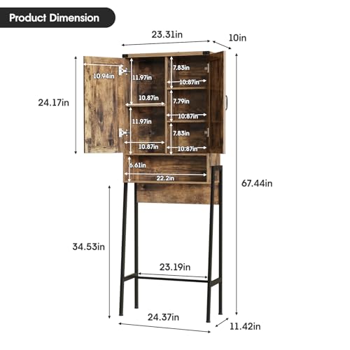 Vabches Over The Toilet Storage Cabinet with 2-Door Design Bathroom Organizers and Storage with Anti-Tip Device Over Toilet Organizer with Shelves for Bathroom,Restroom,Laundry Brown - color: Brown