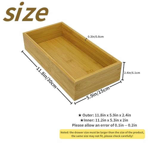Bamboo Drawer Organizer 11.8x5.9x2.4 Inch | Rectangle Drawer Divider & Utensil Tray for Kitchen, Bathroom, Office, Makeup & Jewelry - size: 11.8"D x 5.9"W x 2.4"H