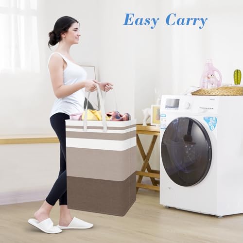 BlissTotes 3-Pack Laundry Basket, Freestanding＆Waterproof Laundry Hamper, Collapsible Tall Clothes Hamper with Easy Carry Handles for Clothes, Towels in the Family and Dorm,Gradient Khaki,75L - color: Khaki, size: 75L
