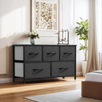 YITAHOME Dresser with 5 Drawers - Fabric Storage Tower, Black Dresser & Chest of Drawers, Organizer Unit for Bedroom - color: Black Ash Grey(new 2025), style: 5-Drawer