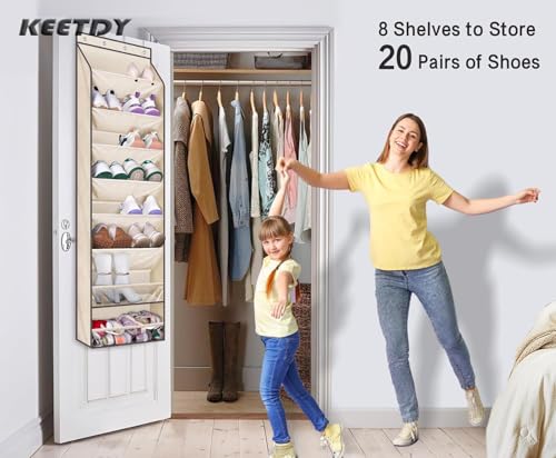 KEETDY Over The Door Shoe Organizer Fit 20 Pairs Sneakers Large Hanging Shoe Organizer for Closet Door Storage Boots, Beige - color: Beige, size: 64"