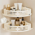 Conworld Corner Shower Caddy Suction Cups, Corner Shower Shelf With a Towel Bar, Shower Organizer Suction for Bathrooms Storage with Hooks, No-Drilling Removable (Aluminum, 2-Pack, Cream) - style: Cream