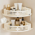 Conworld Corner Shower Caddy Suction Cups, Corner Shower Shelf With a Towel Bar, Shower Organizer Suction for Bathrooms Storage with Hooks, No-Drilling Removable (Aluminum, 2-Pack, Cream) - style: Cream