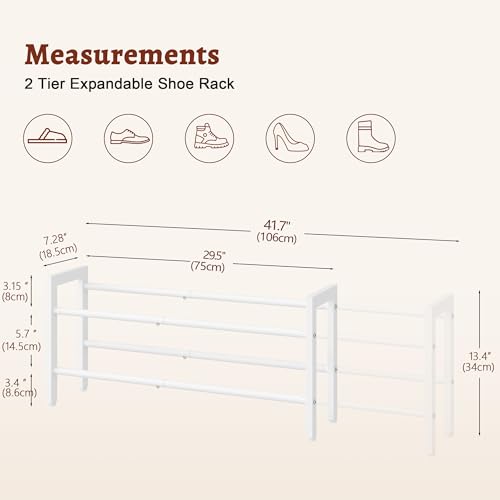 FAVOOSTY 2-Tier Expandable Shoe Rack, Adjustable Shoe Shelf Storage Organizer Space Saving Metal Free Standing Shoe Rack for Entryway Closet Doorway, White - color: White, size: 2 Tier