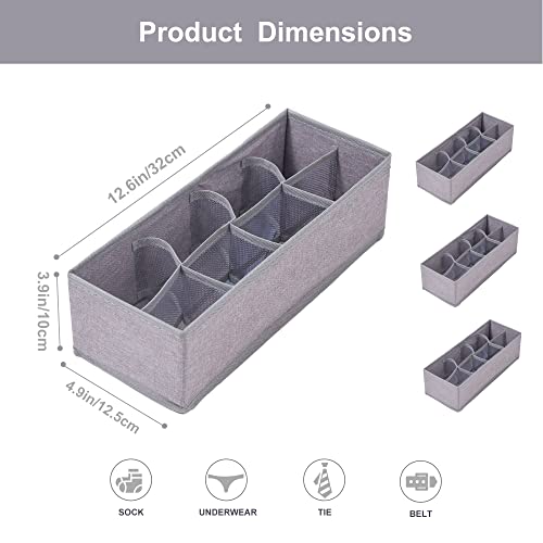 Qozary 3 Pack Sock Underwear Drawer Organizer Dividers, Collapsible Cabinet Closet Storage Boxes for Clothes, Socks, Lingerie, Underwear, Tie, Belt, Baby, Bedroom - color: Grey, size: 8 Cells