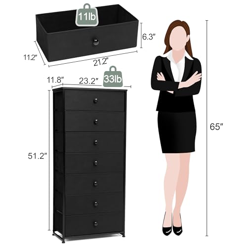 Crestlive Products Tall Dresser, 7-Drawer Wide Fabirc Storage Tower, Chests of Drawers - Vertical Organizer Unit for Bedroom, Hallway, Entryway, Nursery, Wood Top, Closets with Handles (Black) - color: Black, style: Wide-7 Drawers