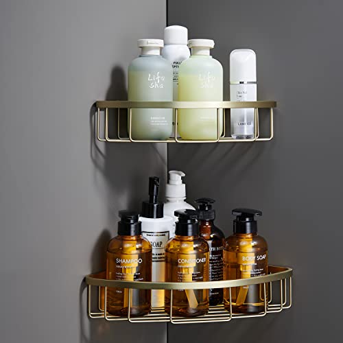 [2 Pack Bathroom Corner Shower Caddy Shelf Organizer, SUS304 Stainless Steel Heavy Duty Rust-Proof Shelf Holder, Wall Mounted Storage Rack for Bathroom Kitchen, Brushed Gold - color: Gold, size: Corner (2 Pack)