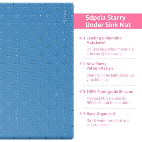 Sdpeia Under Sink Mat 22"×14" Waterproof Silicone Cabinet Liner & Sink Protector for Kitchen & Bathroom, Multi-Purpose Organizers Tray for Pets, Laundry, Cat Litter Mat - color: Ocean Blue, size: 14"W x 22"L
