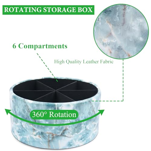 Remote Control Holder, 360°Spinning PU Leather Desk TV Remote Caddy,Desk Storage Box Room Accessories for Controller, Media,Mail,Calculator, Mobile Phone,Pencil(1-Big Marble Green) - color: 1-Big Marble Green