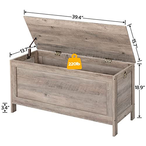 HOOBRO Toy Box, Retro Wooden Look Storage Chest with Safety Hinge, Entryway Storage Bench Supports 220 lb, 39.4 x 15.7 x 18.9 Inches Toy Chest Organizer, Easy Assembly (Greige) BG100CW01 - color: Greige, size: 39.4x15.7x18.9 Inch