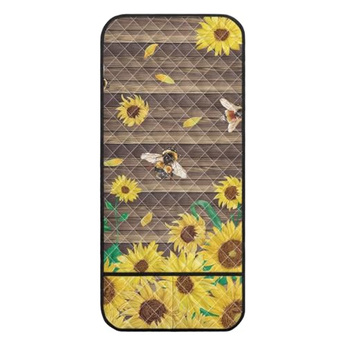Sunflower Bee Wood Print Armrest Cover for Sofa with 2 Side Organizer Pockets 44x20 inch Arm Covers for Loveseat, Recliner, Chair Anti-Scratch Armchair Protector - color: Sunflower Bee Wood