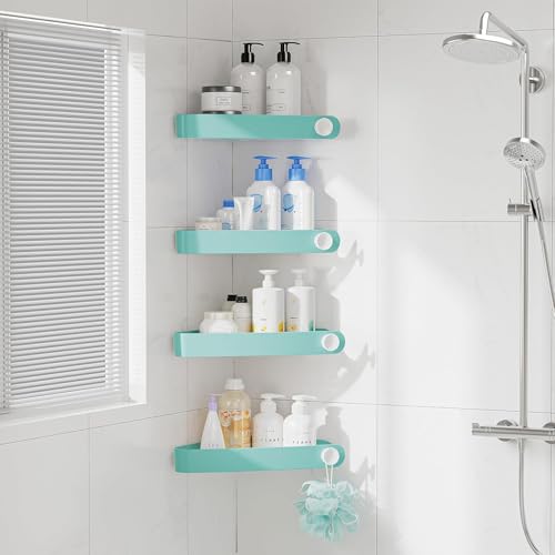 Sotfamily Plastic Shower Caddy Corner (For 90° Only), 4 Pack Adhesive Corner Shower Shelves for Bathroom Organizers and Storage, Turquoise - color: Turquoise, size: 4 Pack