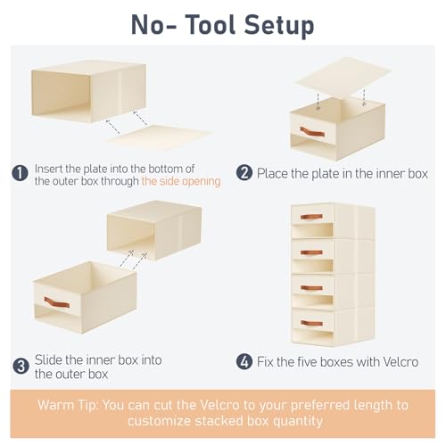 DIMJ Closet Organizers and Storage - Pull-out Fabric Bins with Drawers for Closet Foldable Clothes Organizers with Clear Window, Stackable Storage Drawers for Bedroom,Living Room,Shelf,4-Pack, Beige - color: Beige, size: 4 Pack