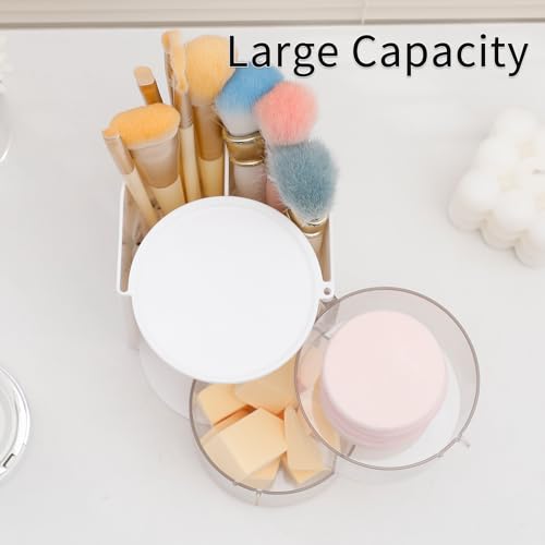 FABROK 2-Layer Clear Hair Accessories Organizer with Hair Brushes Holder, Rotatable Small Jewelry Box for Necklaces、Earring, Desktop Organizer Case for Makeup Brushes, Hair Accessories, Cotton Swab - color: White, size: 2-Layer