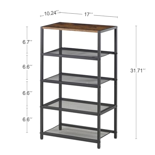Narrow Shoe Rack for Front Door Entrance, Entryway, and Closet Shoe Organizer with 4 Sturdy Metal Mesh Shelves and Wooden Top, Holds 10 Pairs, Ideal for Storage or Display - size: 17"D x 10.24"W x 30.7"H