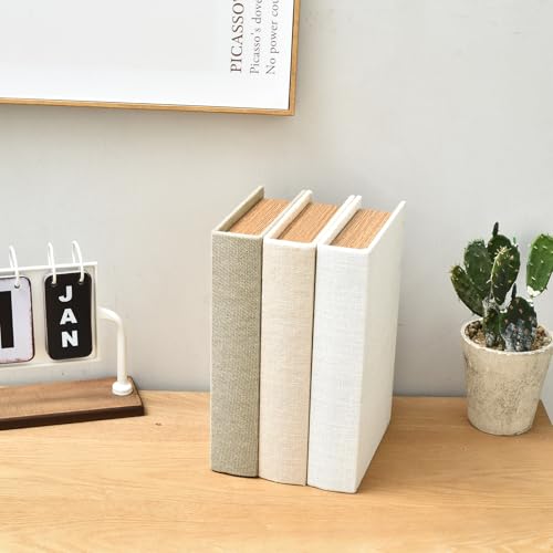 DECOR4SEASON Modern Linen and Wood Decorative Faux Book Boxes Set of 3,10", Taupe,Beige,Off White - color: Taupe,Beige,Off-White, size: 10"