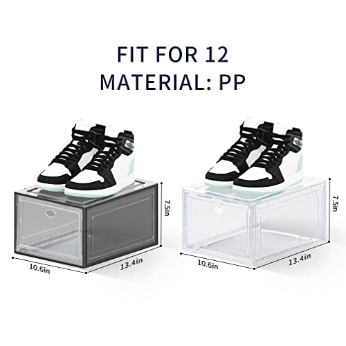 Large Clear Plastic Shoe Boxes Stackable Organizing Sneaker, 10 Pack Drop Front Shoe Storage Boxes for Closet, plastic shoe storage entryway for Size 12 (Clear 10 Pack) - color: Clear, size: 10 PACK