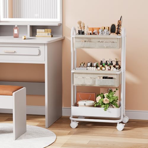 Modanais Baby Diaper Caddy Organizer Cart - 3 Tier Rolling Storage Cart with Wheels, Baby Essentials Nursery Storage, Detachable Dividers - for Crib, Bedroom, Art & Craft Organizer (Off White) - color: Off White