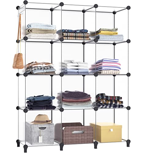 Closet Organizer, 12-cube Closet Organizers and Storage, Portable Cube Storage Organizer, Closet Shelves for Kids, Closet, Bedroom, Bathroom, Office, Transparent - color: Transparent