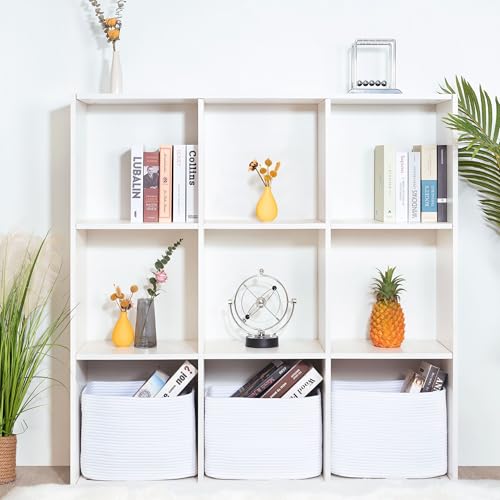 MINTWOOD Design 3-Pack Decorative Woven Storage Baskets for Shelves, Cube Bin Box for Organizing Books, Shoes, Dog Toys, Pantry Closet and Living Room Organizer, Full White - color: Full White