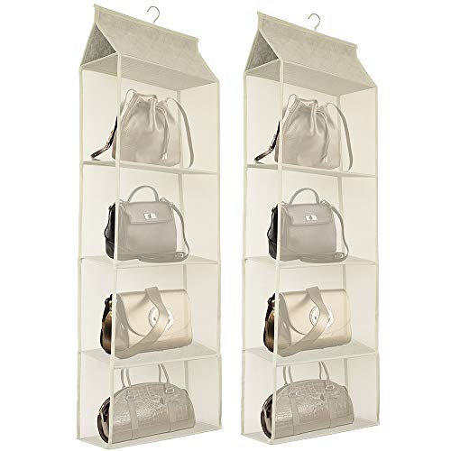 Closet Handbag Purse Holder, Space Saving Hanging Handbag Storage Tote Bag Organizer Holder with 4 Large Heavy-Duty Mesh Shelves for Wardrobe Closet(Pack of 2 Beige) - color: Pack of 2 Beige