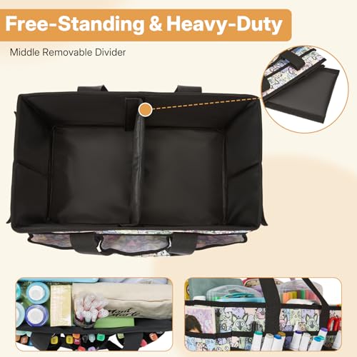 Craft Organizer Tote Bag, Art Organizer, Craft Caddy with Multiple Pockets, Storage Bag for Sewing Tools, Art Supplies, Home and Office (Cat Print) - color: Cat Print