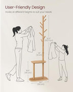 VASAGLE Coat Rack, Free Standing Coat Stand, Hall Coat Tree with 8 Hooks and Storage Shelf, 67.2 Inch Tall, for Coats, Hats, Bags, for Entryway, Hallway, Bedroom, Natural Beige URCR040N02 - color: Natural Beige, style: rectangular tray
