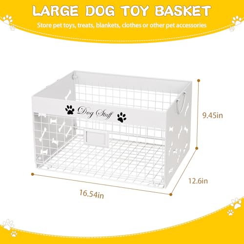 Bfttlity Dog Toy Basket - Large Dog Toy Box with Handles and Label Position Design for Living Room, Metal Dog Toy Bin Storage for Dogs Chew Pets Toys, Blankets, Clothes, Food (White) - color: Large White