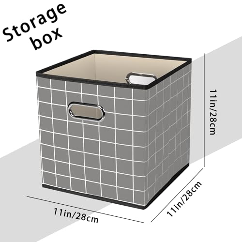 STOREONE Fabric Storage Bins Cubes Baskets Containers-(11X11X11) with Dual Handles for Shelf Closet, Nursery Home ， Bedroom Organizers, Foldable Set of 3 (Grey grid) - color: Grey grid, size: 3 pack