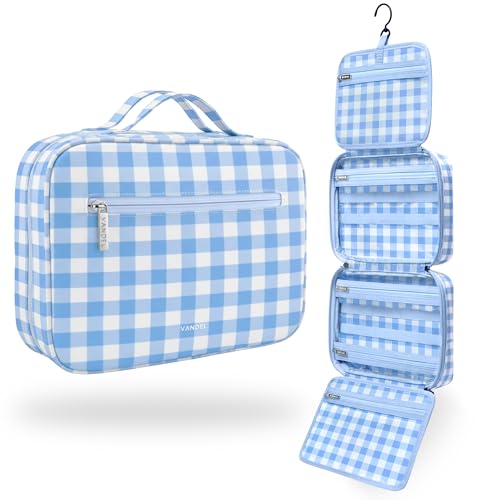 VANDEL Waterproof Hanging Toiletry Bag [TSA-Approved] Hanging Makeup Organizer Bag, Cosmetic Travel Bags for Women, Makeup Case Toiletries Organizer Hygiene Bathroom Shower Caddy - Blue Gingham - color: Blue Gingham