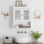 Spirich Bathroom Cabinet Wall Mounted, Medicine Cabinet Organizer with Glass Doors and Adjustable Shelves, Bathroom Wall Cabinet Over Toilet, White